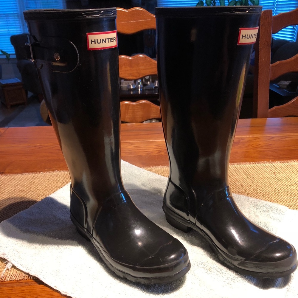 Black Shiny Hunter Rain Boots